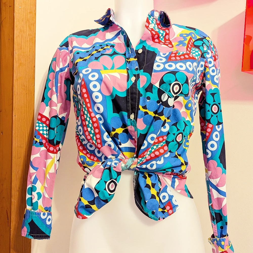 J Crew Ratti Kaleidoscope Print Button Down Collared Shirt Cotton